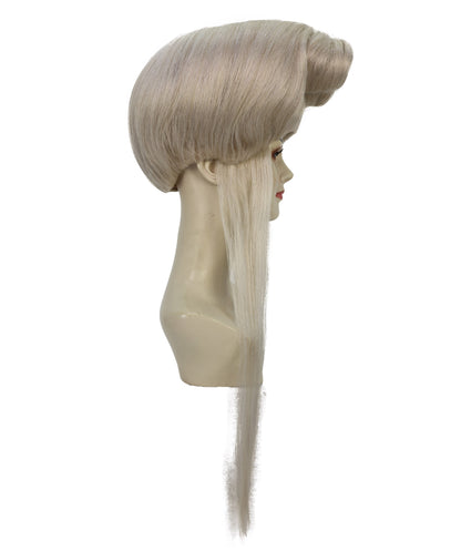 HPO Adult Women’s Platinum Blonde Fantasy Wig with Structured Bouffant & Long Straight Tails | Lightweight Flame-Retardant Synthetic Wig for Costume Events