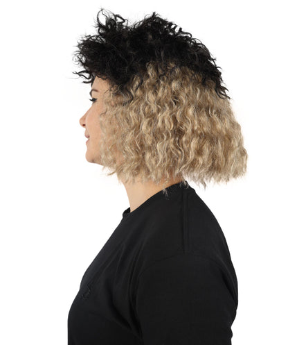 Women's Black and Blonde color Curly Short fluffy Wig | Halloween and Cosplay Wig | Flame-retardant Synthetic Fiber