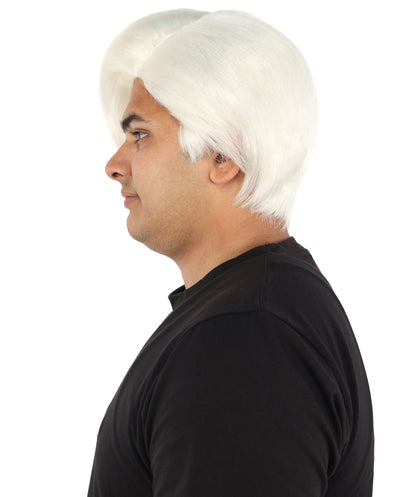 HPO Adult Men's Short Black Side Swept Wig | Thick Layered Bangs with Natural Texture,  Adjustable Cap | Halloween, Themed Party, Stage Performance & Roleplay