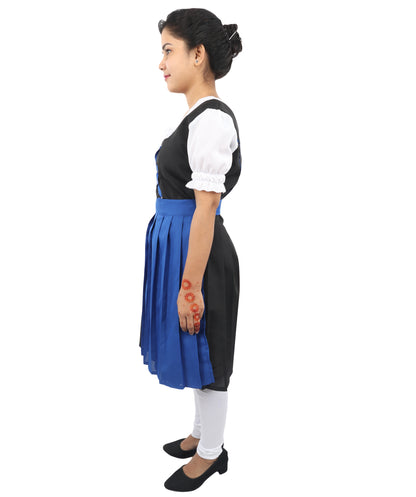 HPO Women's 3-Piece Black & Blue German Costume – Short Dress with Apron & Lace-Up Bodice