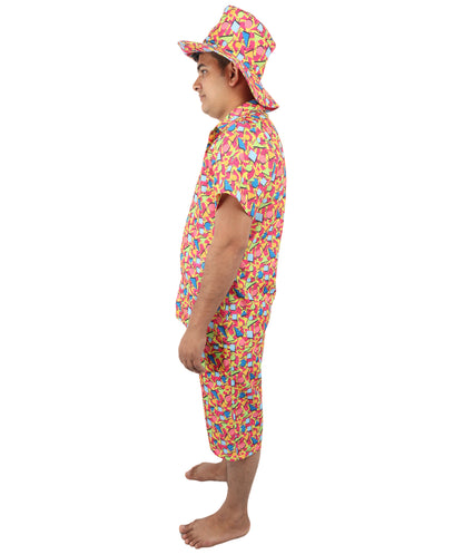 Retro 80s 90s Shell Suit Costume | Men’s Multicolor Hip-Hop Tracksuit with T-Shirt & Shorts | Carnival, Disco, Sportswear Outfit for Parties & Stage