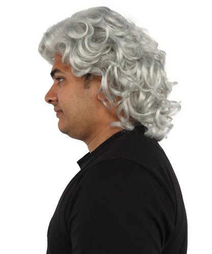 HPO Men’s 80s Light Brown Curly Mullet Wig | Flame-retardant Synthetic Fiber | Retro Movie Character Inspired Hairpiece for Cosplay & Halloween