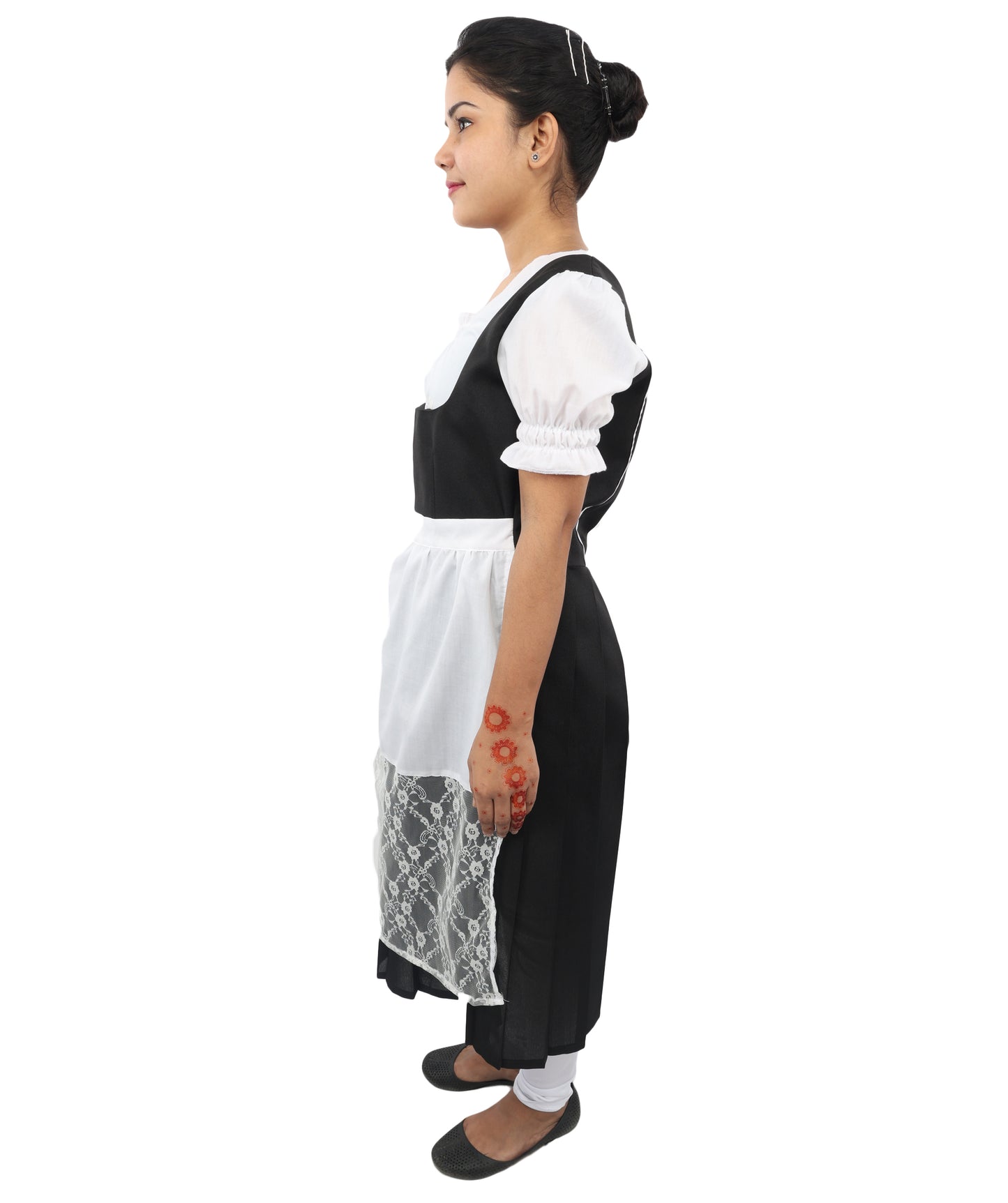 HPO Women's Long Black & White Dirndl Costume – German Traditional Party Dress for Women