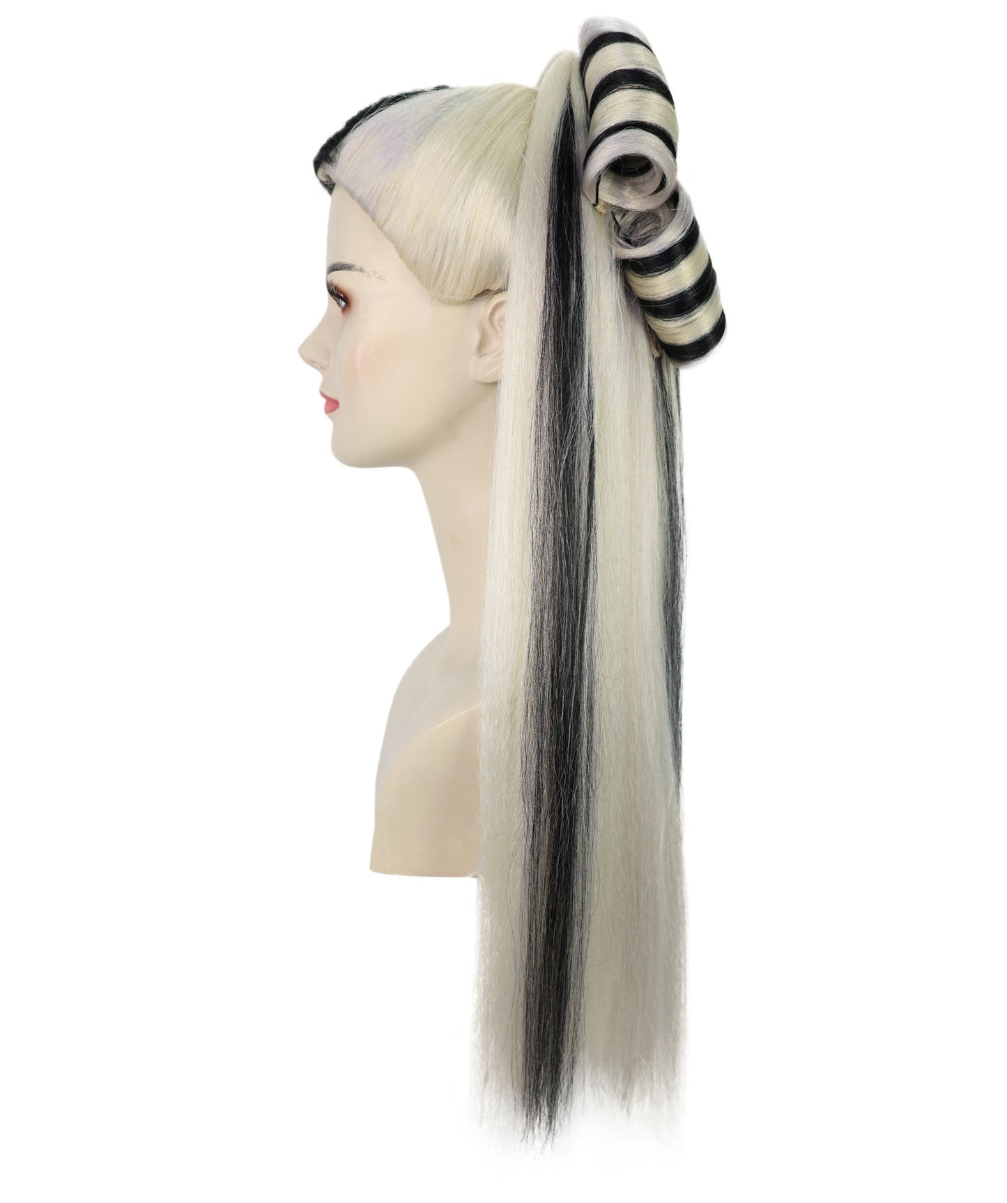 HPO Women’s Long Platinum High Ponytail Black & Blonde Wig | Celebrity Fantasy Style | Ideal for Halloween & Costume Parties
