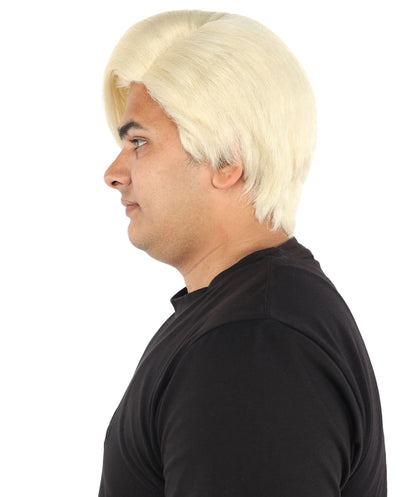 HPO Adult Men's Short Black Side Swept Wig | Thick Layered Bangs with Natural Texture,  Adjustable Cap | Halloween, Themed Party, Stage Performance & Roleplay