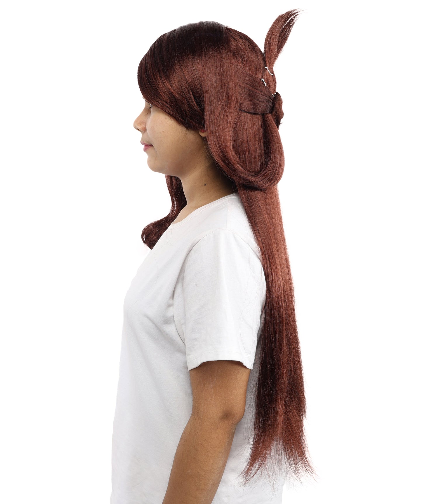 HPO Women's Chocolate Brown Anime Character Wig | Synthetic Fiber with Side Swept Bangs and Top Tuft | Halloween Party and Comic Con Events