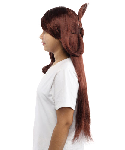HPO Women's Chocolate Brown Anime Character Wig | Synthetic Fiber with Side Swept Bangs and Top Tuft | Halloween Party and Comic Con Events