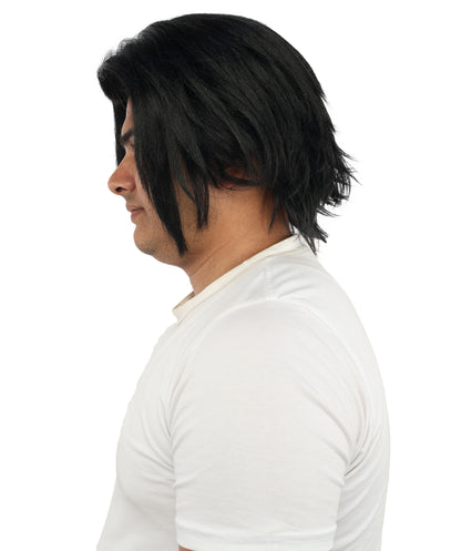 HPO Men's Two Tone Black & White Layered Anime Hair | Frosted Tips Messy Style, Natural Matte Finish, Adjustable Interior Net & Durable Strands | Carnival, Dress Up, Fantasy Conventions, Theater & Photo Shoots