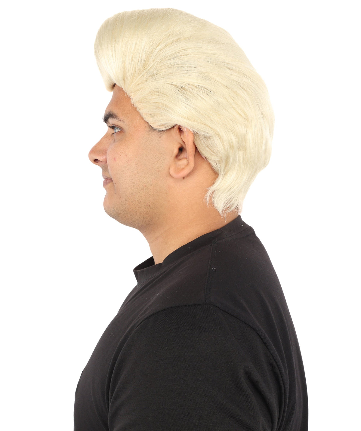 HPO Adult & Teen Men's Sleek Updo Theatrical Wig | Icy silver tone, create of synthetic fiber, striking swept front volume, breathable base | Party, Halloween, theater, drag, performance, costume events