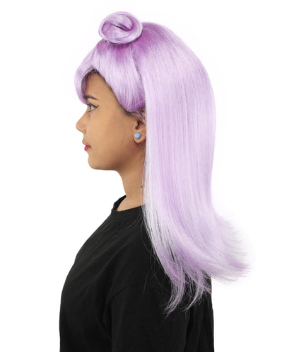 HPO Women's Brown & Pink Half Updo Bangs Wig | Create of synthetic fiber, blunt fringe with top bow, breathable base | Party, Halloween, theater, drag, performance, costume events