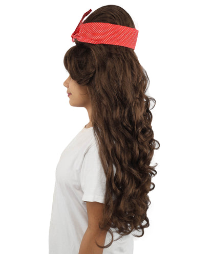 HPO Women’s Retro Beehive Wig with Red Bow | Multicolor Options | Extra Long Wavy Fancy Dress Accessory | Fancy Dress Accessory | Celebrity-Inspired Hair for Halloween, Cosplay & Music Tribute Parties