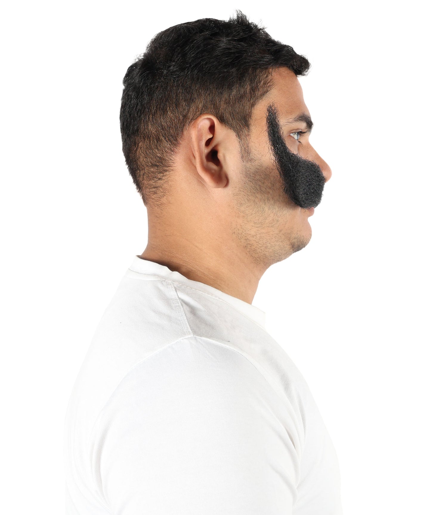 HPO Men's Giant Black Mustache | Self-Adhesive Fake Mustache | Realistic Costume Facial Hair Accessory for Halloween, Parties & Roleplay