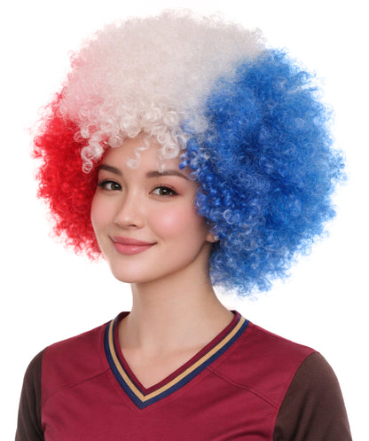 France National Flag Afro Wig | National Pride Patriotic Halloween Hair| Premium Breathable Capless Cap