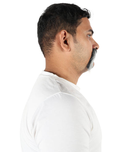 HPO Men’s Self-Adhesive Dark Grey Fake Mustache | Realistic Facial Accessory for Party, Halloween & Cosplay | Flame-retardant Synthetic Fiber