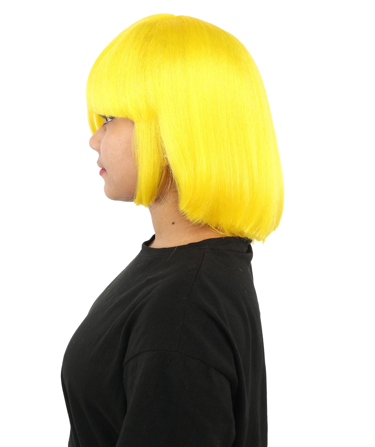 HPO Adult Women's Asymmetrical Bangs Bob Wig | Multiple Color Options | Create of synthetic fiber, sleek straight volume, breathable capless base | Party, Halloween, theater, drag, performance, costume events
