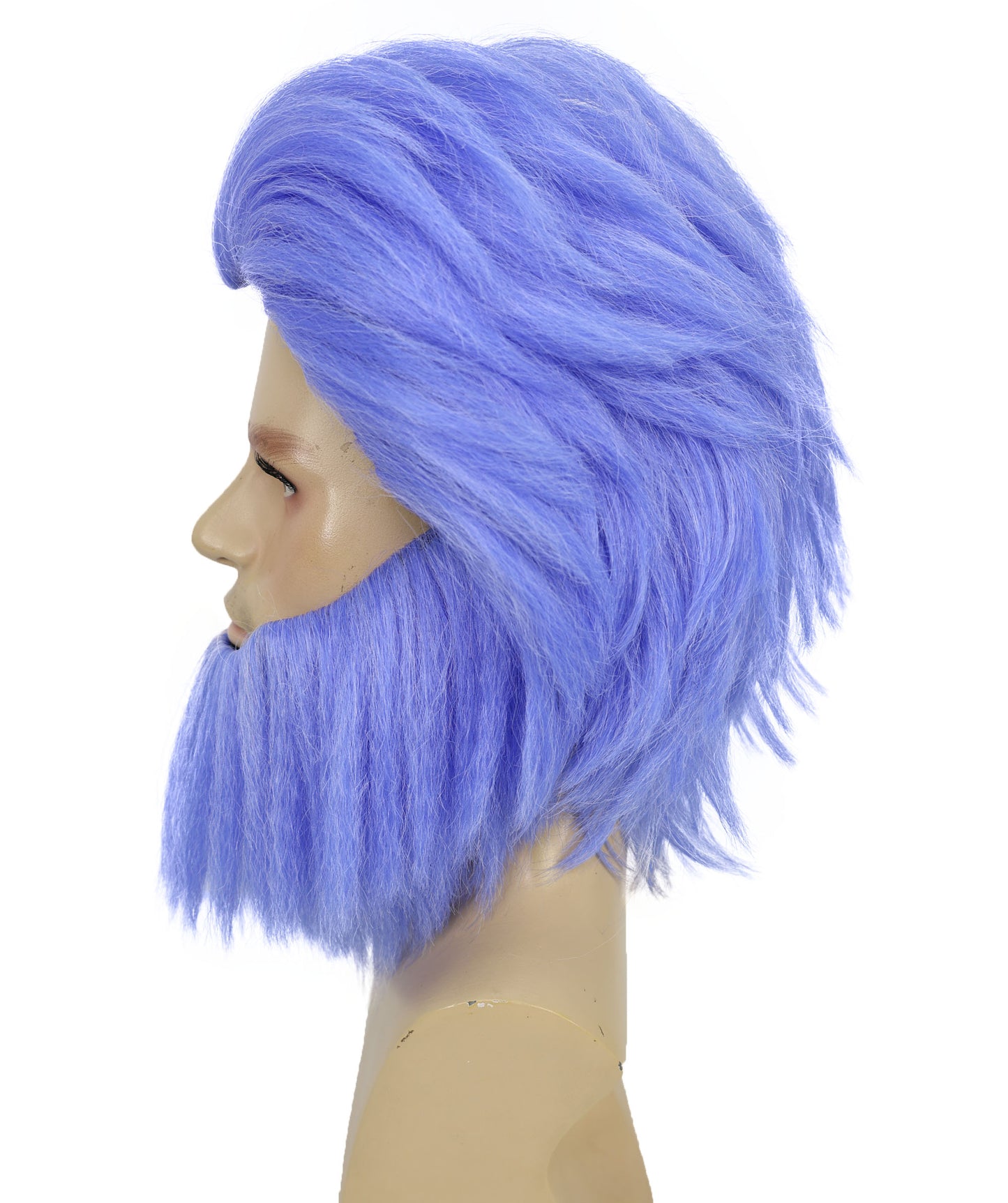 HPO Men's Short Wave Blue Mixed Beard and Wig | Bold Hair & Facial Hair for Halloween and Stage | Breatheble Capless Cap