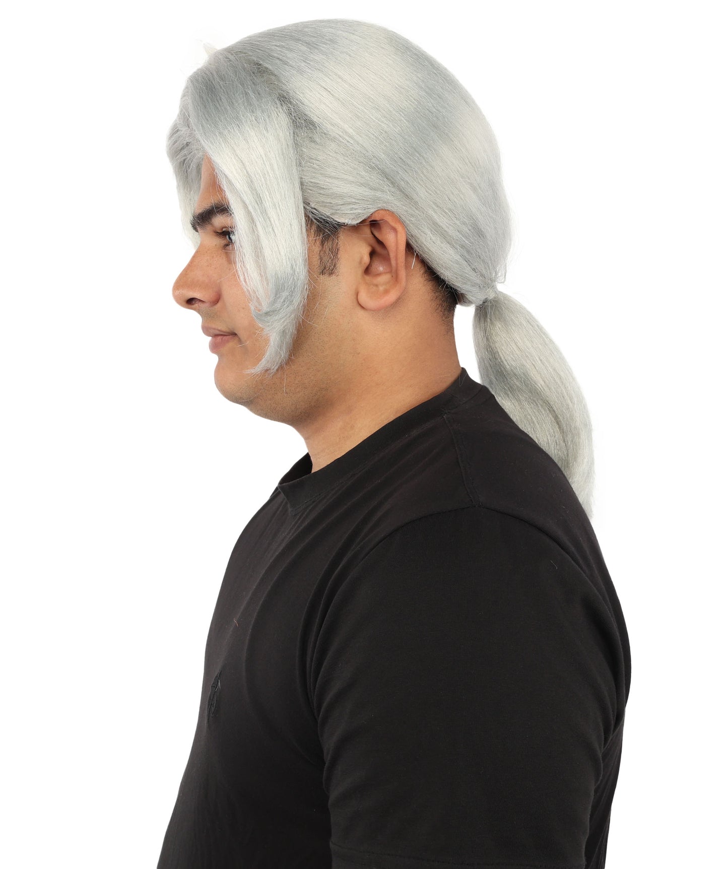 HPO Men's Golden Blonde Curtain Bang Wig | Shoulder Length Wavy Surfer Style, Heat Resistant Synthetic Fiber & Breathable Net | Halloween, Funny Roleplay, Theater, 90s Party & Costume Events