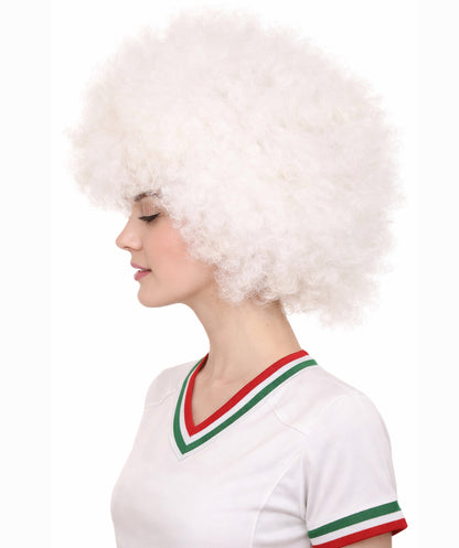 Glow-In-The-Dark Unisex Afro Wig | White Jumbo Super Size Stage/Event Fancy Halloween Wig | Premium Breathable Capless Cap