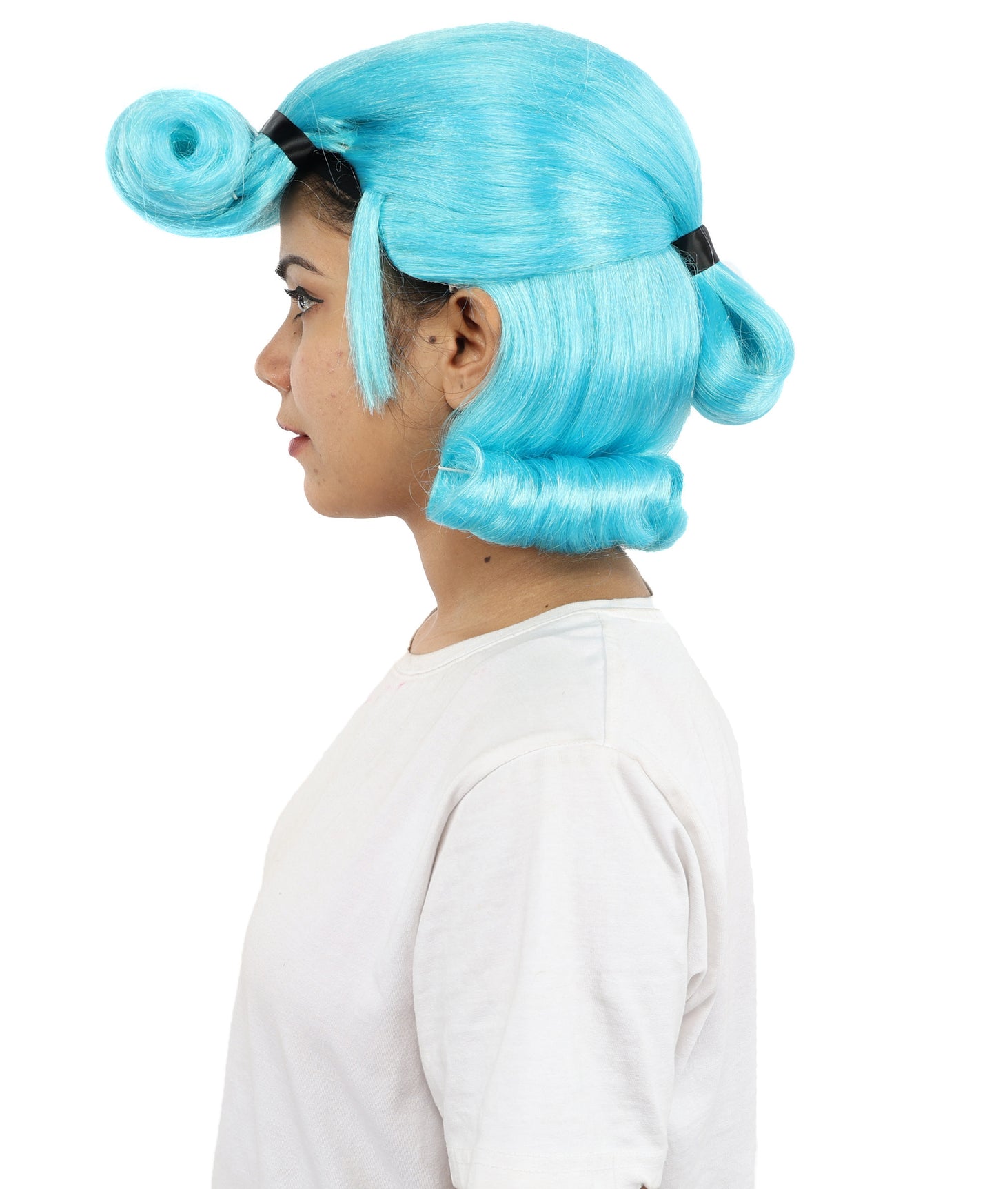 HPO Women's Light Blue Spiky Warrior Cosplay Wig with Sideburns | Bold Anime-Inspired Hairstyle | Synthetic Fiber Hairpiece for Halloween, Stage & Parties