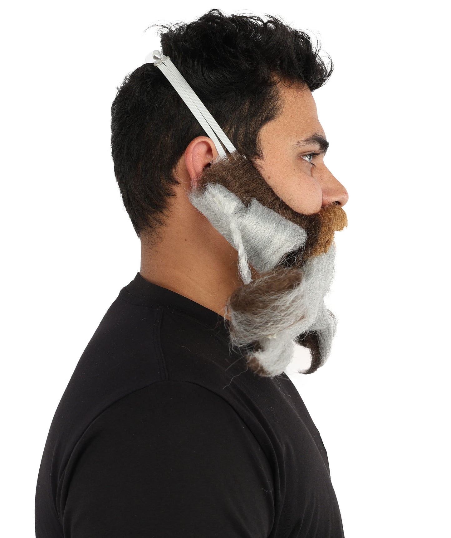 HPO Men's Classic Grey Handlebar Beard & Moustache with Long Curled Ends | Lightweight Fake Facial Hair | Synthetic Fiber Costume Facial Hair
