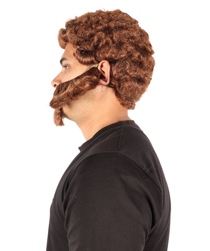 HPO Men's Brown Wig Set with Muttonchop Beard and Mustache | Halloween Wig | Flame-retardant Synthetic Fiber