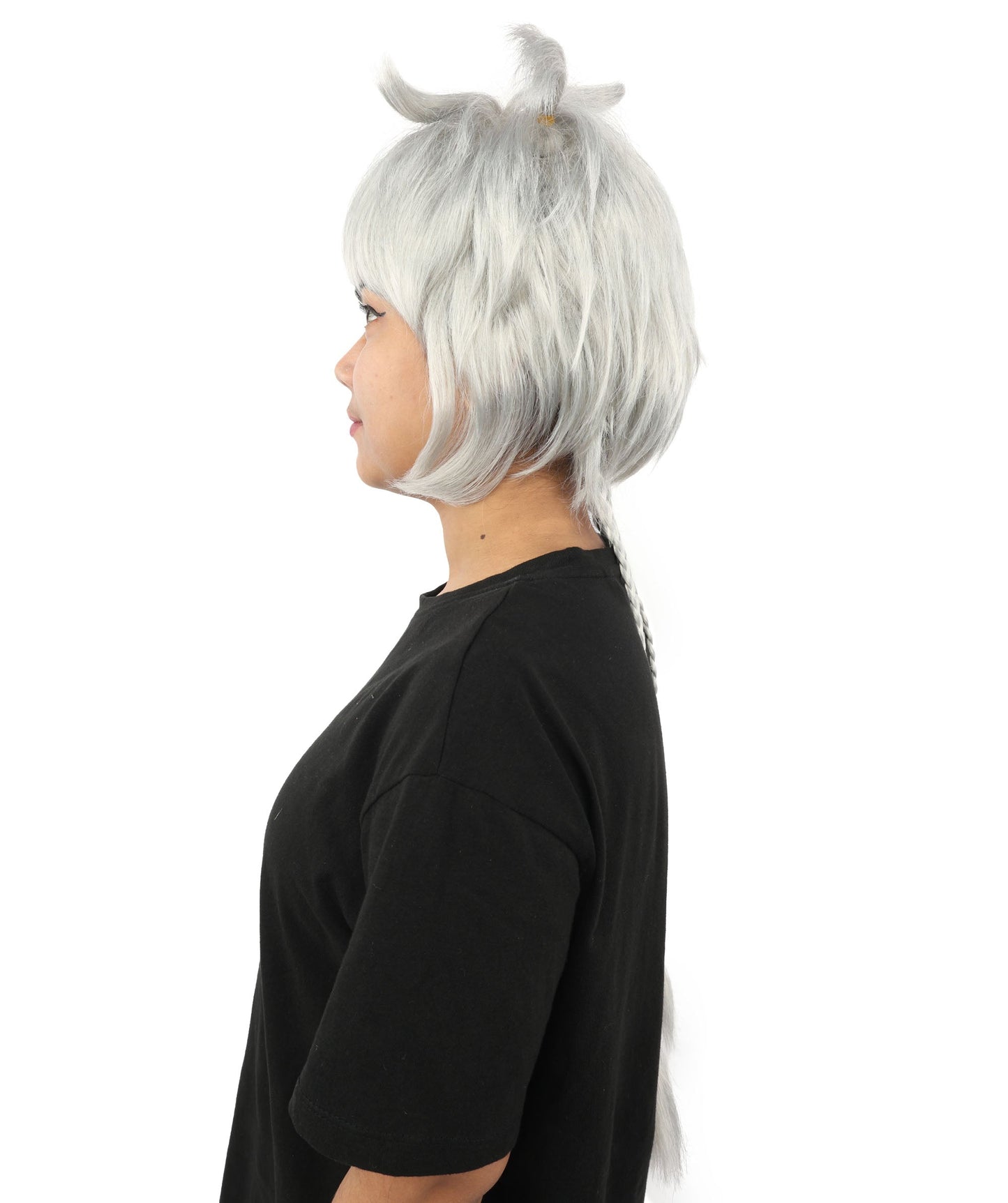 HPO Adult Women's Animal Ear Braided Wig | Multiple Color Options | Synthetic fiber, short bob with sculpted ears and long micro-braids, breathable base | Party, Halloween, theater, drag, performance, costume events