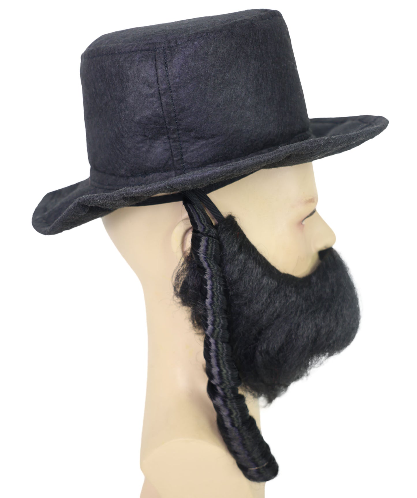 HPO Adult Men’s Traditional Beard & Hat Set with Side Curls | Fun Adult Costume Accessory | Flame-retardant Synthetic Fiber