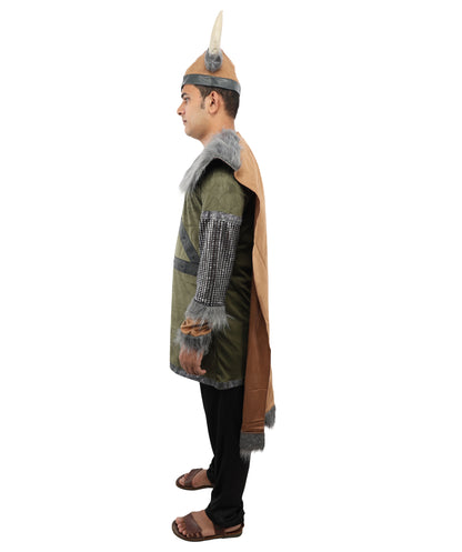HPO Men’s Authentic Norse Warrior Costume Set with PU Foam Wolf Armor | Viking Outfit with Tunic, Cape & Horned Hat | Ideal for Halloween and Cosplay