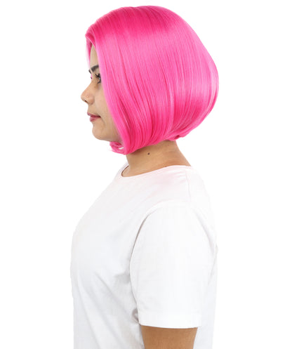 HPO Women’s Straight Pink Bob Wig – 10 Inch Chin-Length with Middle Part | Flame-retardant Synthetic Fiber for Halloween, Cosplay, Party & Festival Use