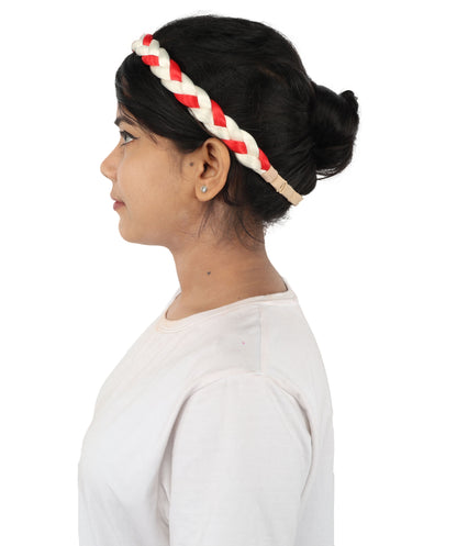 HPO Women's International Braided Headband | Textured red and white synthetic fibers woven into a twisted headband with an elastic back | Ideal for party, Halloween, cosplay, theater, drag, performance, costume events