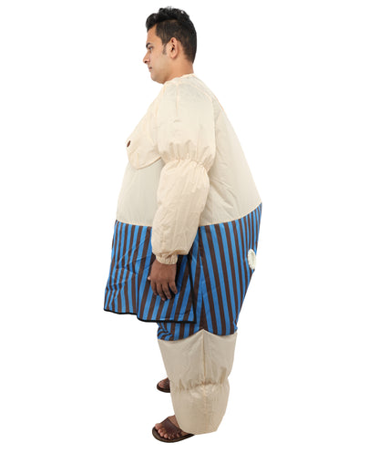 HPO Men's Inflatable Wrestler Costume | Funny Sumo-Style Blow-Up Suit with Built-In Fan | Ideal for Halloween & Cosplay Parties