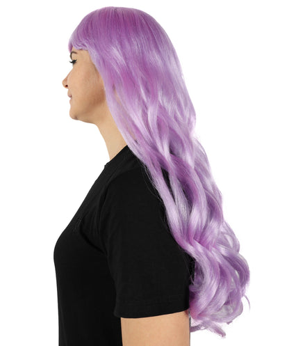 HPO Women's Red Long Wavy Desire Wig with Front Bangs | Halloween and Party Wig | Flame-retardant Synthetic Fiber  |  Premium Breathable Capless Cap