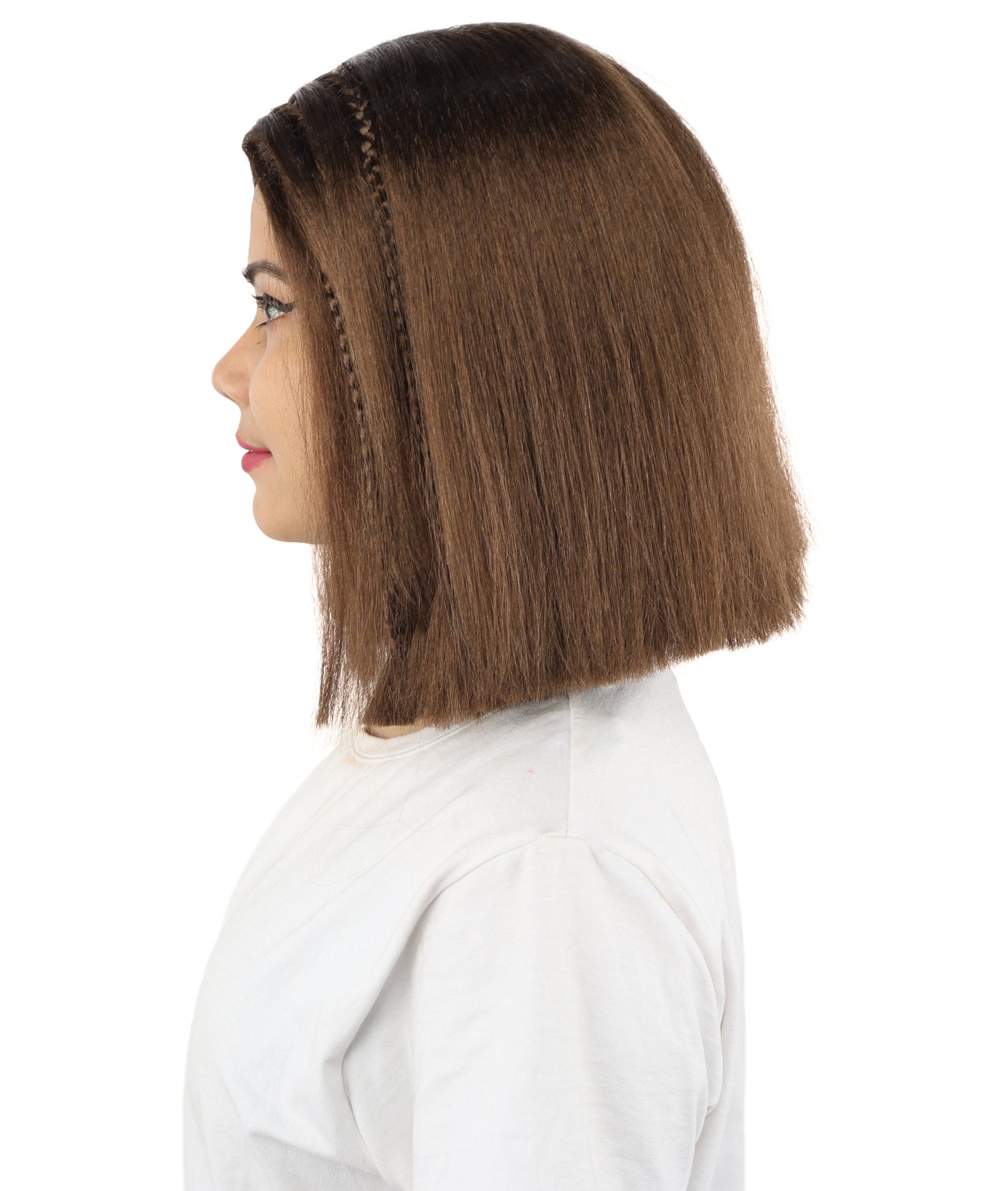 HPO Celebrity-Style 11 Inch Green Rooted Blonde Front Braided Straight Wig | Shoulder-Length Fun, Bold, and Stylish Hairpiece  | Ideal for Halloween, Cosplay, and Themed Parties