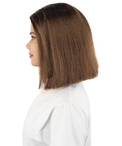 HPO Celebrity-Style 11 Inch Green Rooted Blonde Front Braided Straight Wig | Shoulder-Length Fun, Bold, and Stylish Hairpiece  | Ideal for Halloween, Cosplay, and Themed Parties