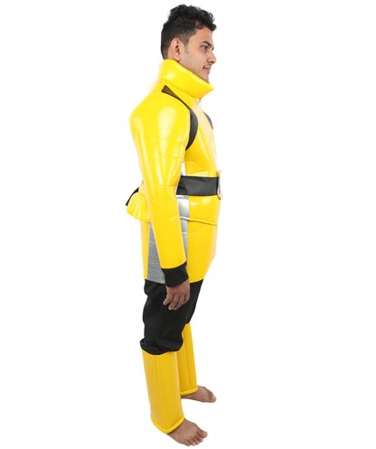 HPO Men's Hero Fighter Style Costume Jumpsuit | Yellow & Black Character Outfit for Dress Up Parties, Cosplay