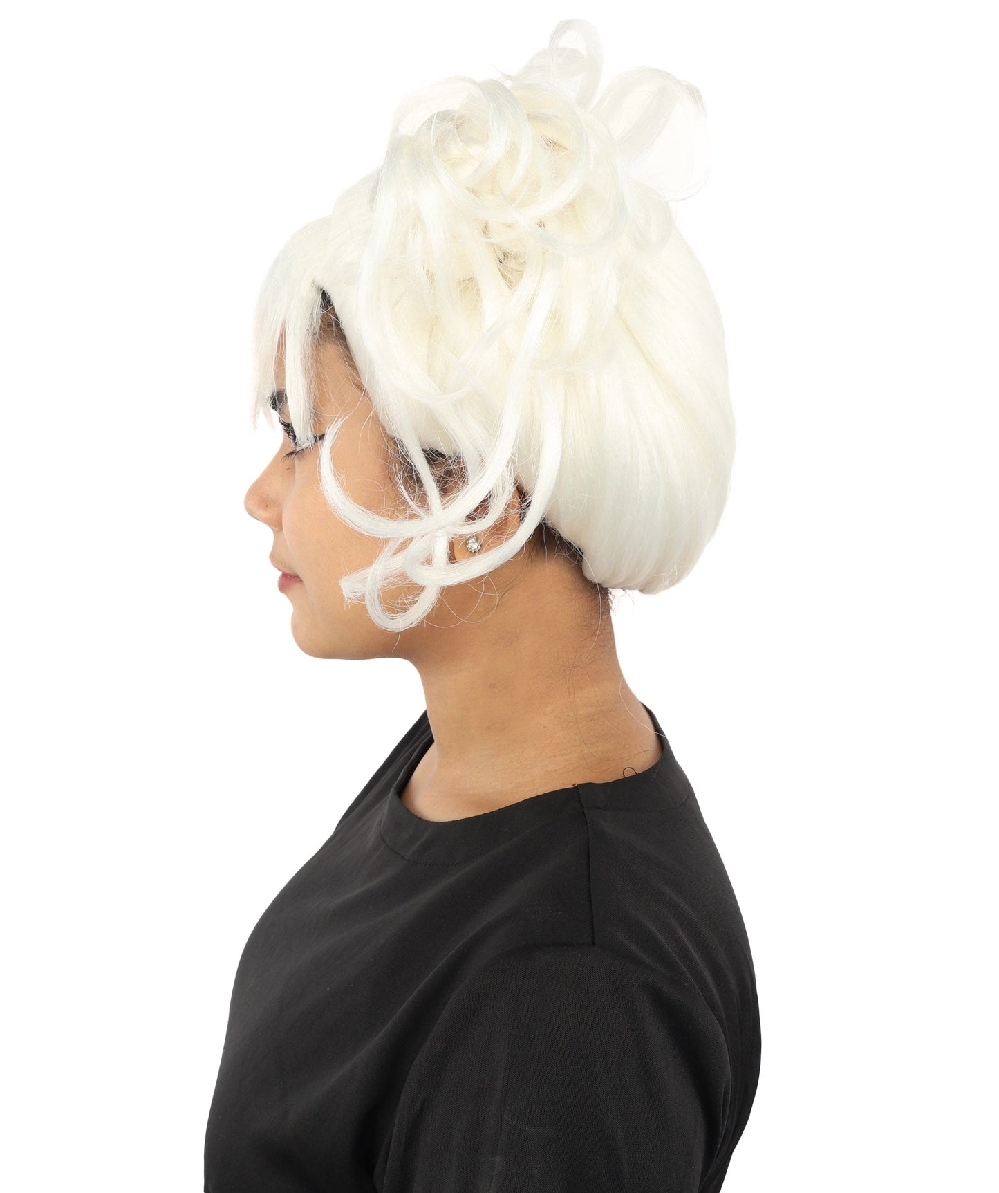 HPO Adult Women’s Messy Twin Bun Wig with Graphic Bangs | Multiple Color Options | Edgy Wig for Cosplay, Fashion Events, Halloween & Stage Wear | Adjustable Cap, Lightweight Synthetic Fiber