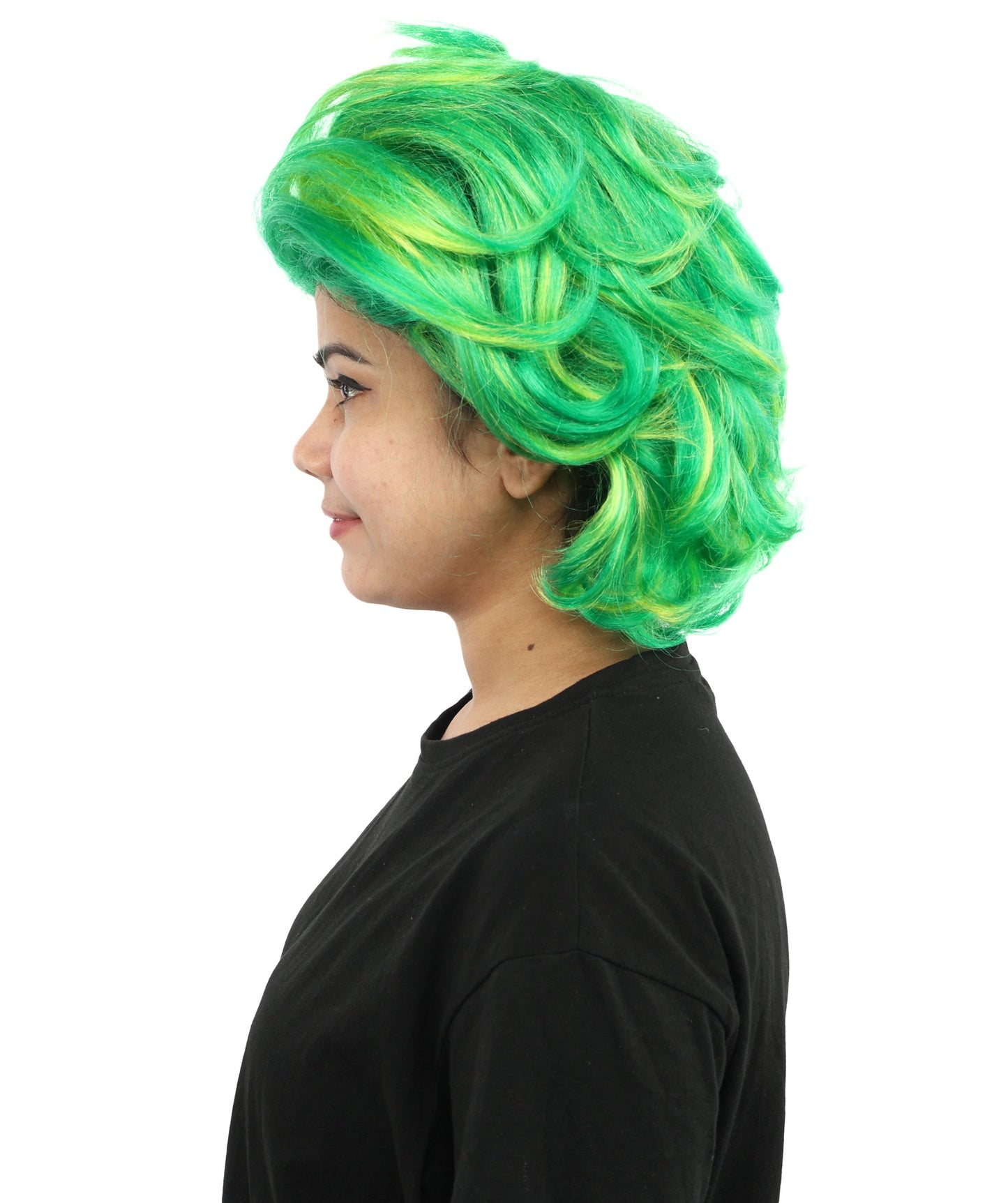 Women’s Pop Diva Inspired Wig | Voluminous Curly Bob in Bold Yellow & Green | Synthetic  Hair for Cosplay, Halloween, Stage & Fashion Events