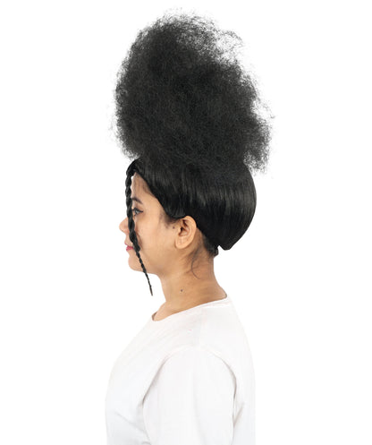 HPO Women’s Afro Puff Black Wig with Natural-Textured Curls | High-Puff Synthetic Wig for Halloween and Cosplay | Capless Design | Soft Volume & Style for Festival Fashion