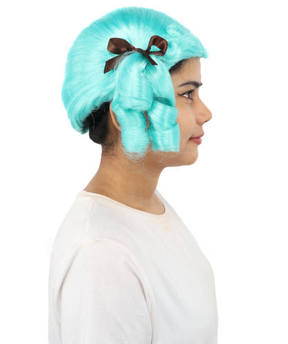 HPO Women's Golden White Mixed Curly Pigtail Wig | Messy Ringlet Twin Tails with Attached Fabric Ribbons, Synthetic Fiber & Breathable Cap | Halloween, Movie Character Roleplay, Costume Party & Theater