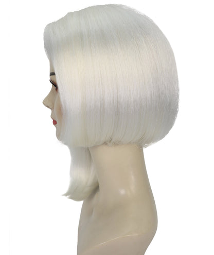 HPO Adult Women’s Glamour Diva White Wig with Black Streaks | Long Synthetic Costume Wig | Halloween Party Diva Look | Breathable Capless Fit, Soft Fiber