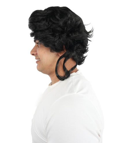 HPO Adult Men’s Medium Wavy Black Wig | Soft Volume Synthetic Hairpiece | Natural Textured Style for Cosplay, Parties & Stage Performances