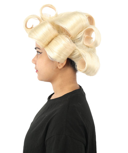 HPO Adult Women's Retro Roller Set Pink Wig | Multiple Color Options, create of synthetic fiber, large cylindrical curler texture, capless cap | Party, Halloween, theater, drag, performance, costume events