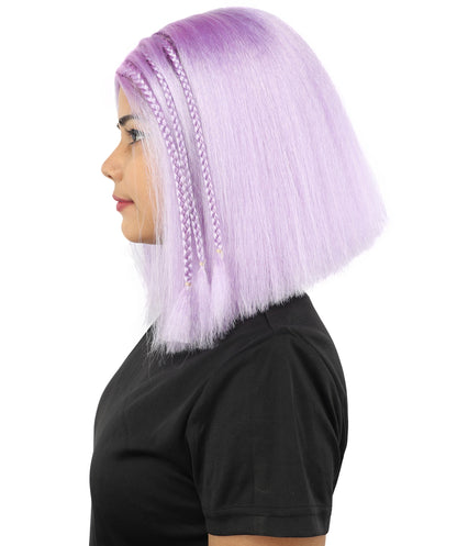 HPO Celebrity-Style 11 Inch Green Rooted Blonde Front Braided Straight Wig | Shoulder-Length Fun, Bold, and Stylish Hairpiece  | Ideal for Halloween, Cosplay, and Themed Parties