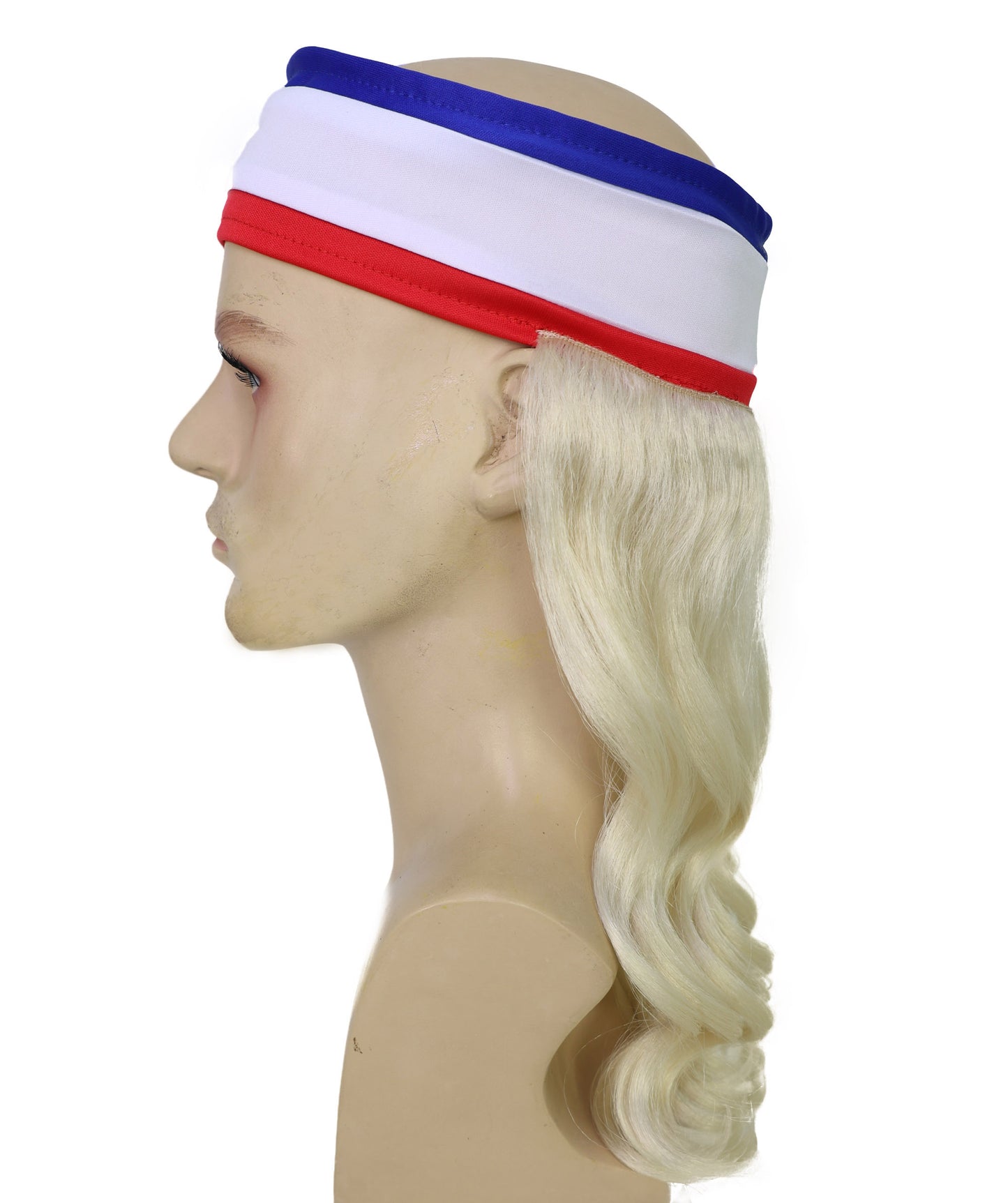 USA Flag Mullet Headband Wig for Men | Red White Blue Hair with Built-In Stretch Band | Funny Costume Accessory for Parties, BBQs, Tailgates