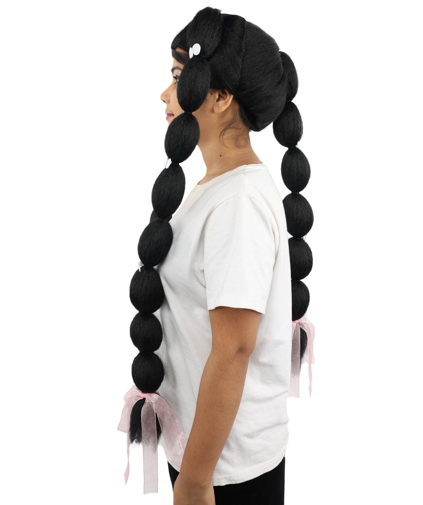Adult Women's Celebrity-Inspired Black Triple Braid Wig | Extra Long Braided Hairpiece with Clips & Ribbons | Ideal for Styled Looks, Halloween and Cosplay