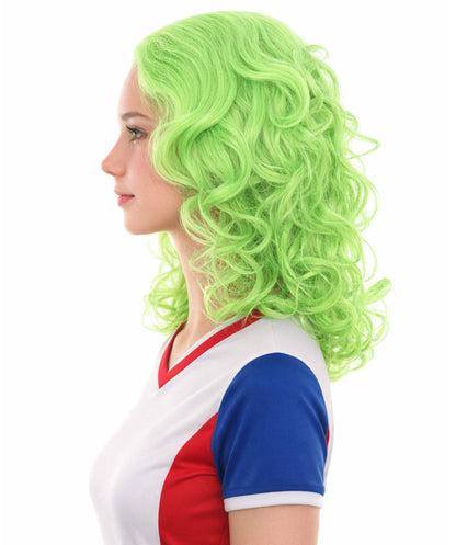 Womens Neon Green Curly Wave Wigs | Premium Breathable Capless Cap