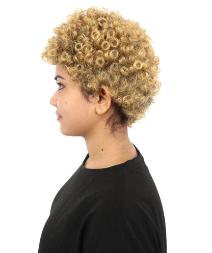HPO Women's Barbadian Singer-Inspired Wig | Short Curly Golden Hairstyle with Side Part | Synthetic Fiber Hairpiece for Cosplay, Halloween, Parties & Stage