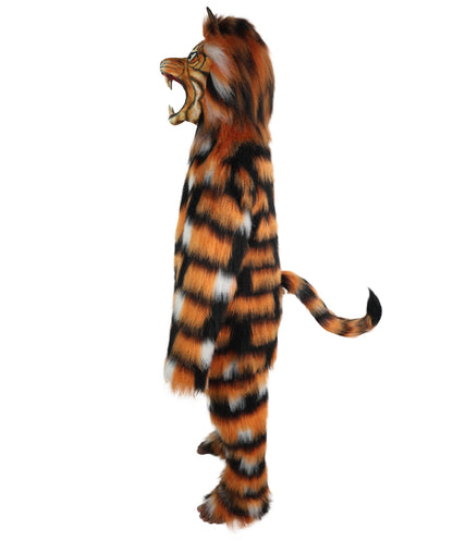 HPO Adult Unisex Fur Tiger Costume, Mask & Bundle Set | Realistic Fur Suit with Headpiece | Ideal for Halloween and Jungle Cosplay