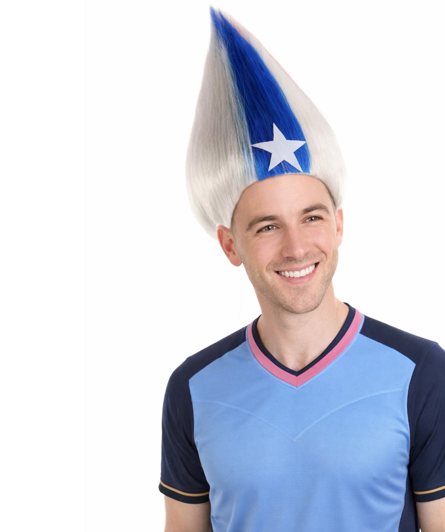 USA Star Troll | Unisex Patriotic Red White and Blue Troll Wig with Star | Premium Breathable Capless Cap