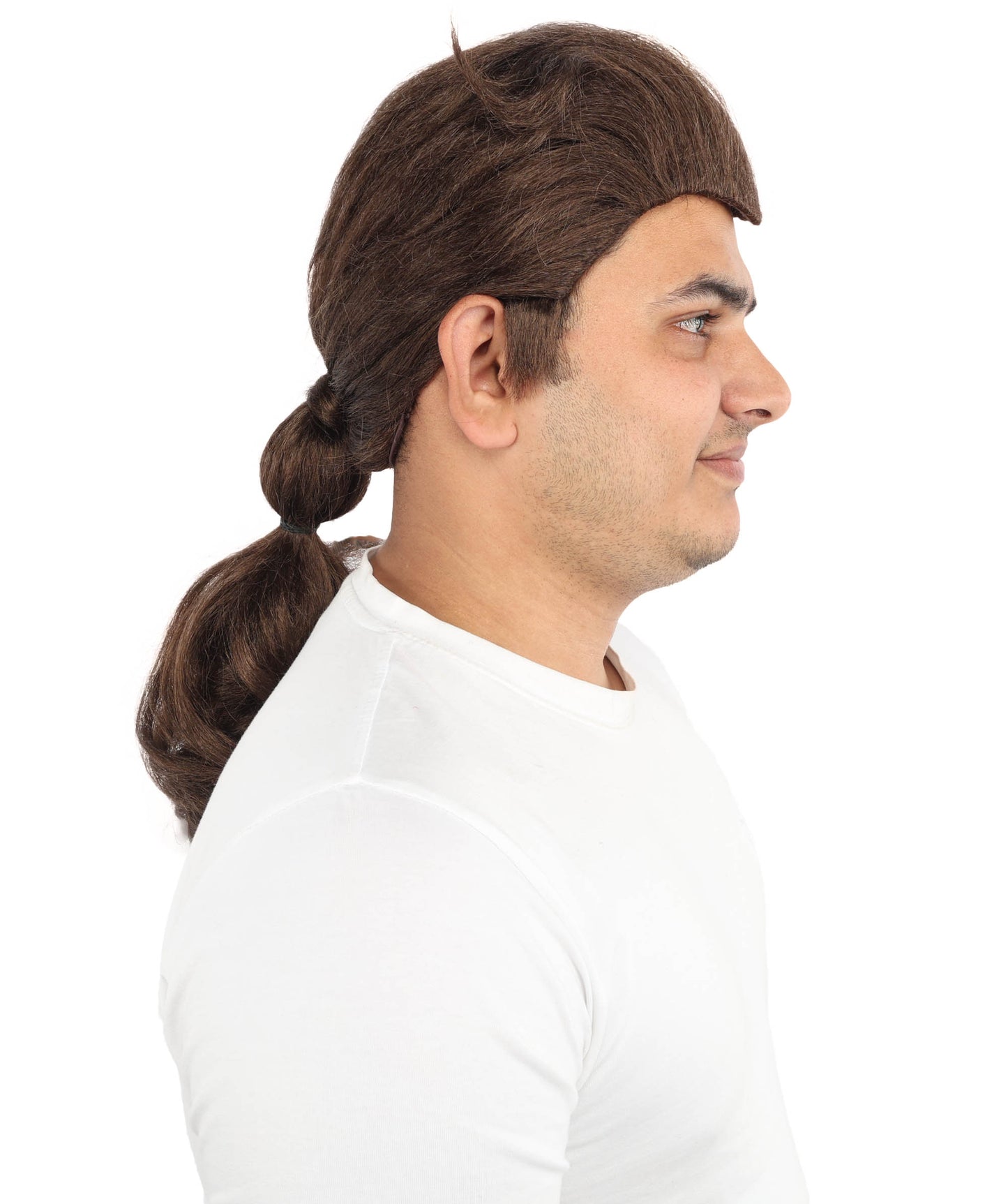 HPO Men’s Movie-Inspired Auburn-Brown Long Biblical Wig with Ponytail – 18 Inch Capless Cap Wig for Halloween and Cosplay | Realistic Synthetic Historical Hairpiece